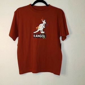 Kangol Kangaroo Logo Graphic Print T-Shirt British Size P/S Brown NWT Womens